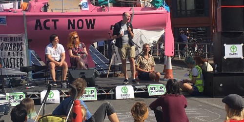 cabot institute experts speaking at extinction rebellion event on Bristol Bridge